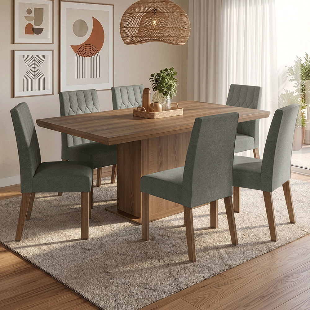 Conjunto de Comedor 6 Sillas Marrón/Silver Luso Madesa