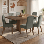 Conjunto de Comedor 6 Sillas Marrón/Silver Luso Madesa