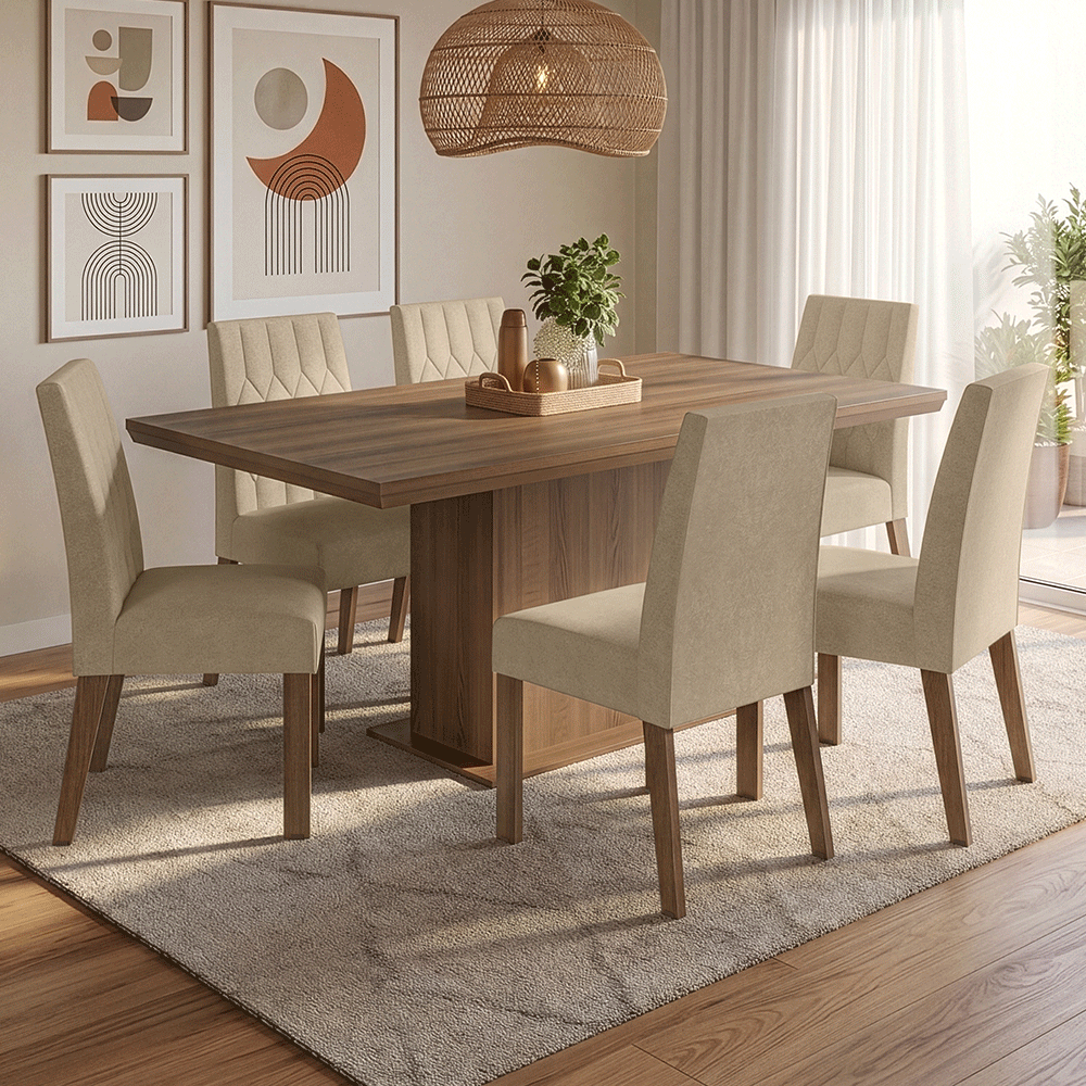 Conjunto de Comedor 6 Sillas Marrón/Imperial Luso Madesa
