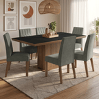 Conjunto de Comedor 6 Sillas Marrón/Negro/Silver Luso Madesa