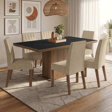 Conjunto de Comedor 6 Sillas Marrón/Negro/Imperial Luso Madesa