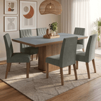 Conjunto de Comedor 6 Sillas Marrón/Gris/Silver Luso Madesa