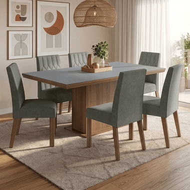 Conjunto de Comedor 6 Sillas Marrón/Gris/Silver Luso Madesa