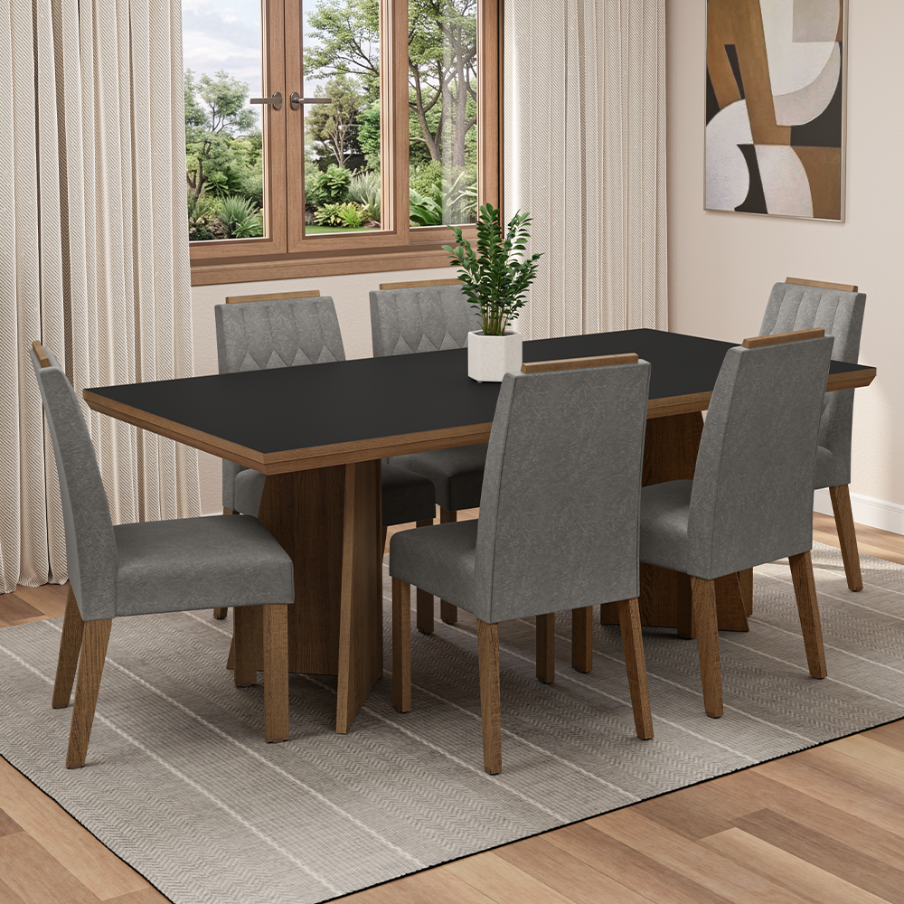 Conjunto de Comedor 6 Sillas Marrón/Negro/Silver Sarlat Madesa