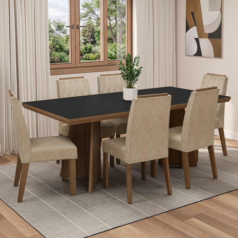 Conjunto de Comedor 6 Sillas Marrón/Negro/Imperial Sarlat Madesa
