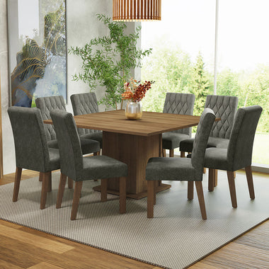 Conjunto de Comedor 8 Sillas Marrón/Silver Leila Madesa