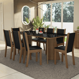 Juego de Comedor Mesa con Encimera de Vidrio 8 Sillas Marrón/Negro Justine