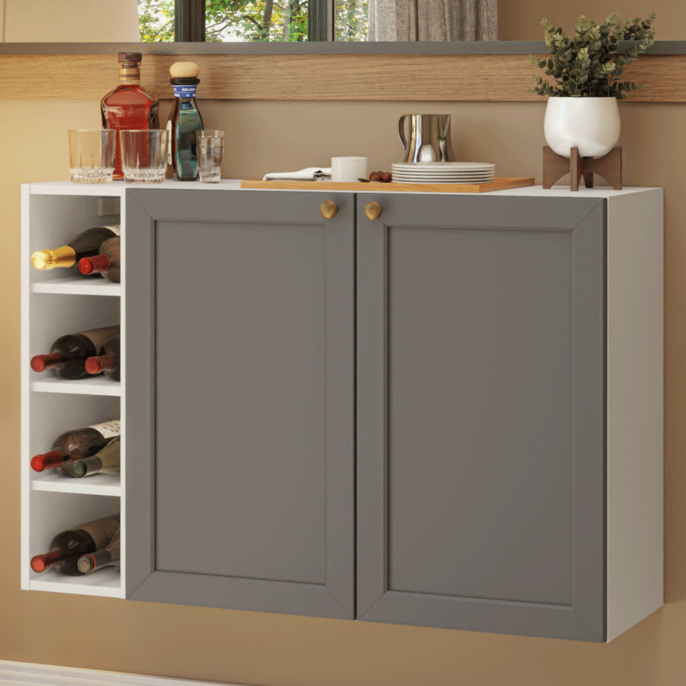Aparador con Botellero 100cm 2 Puertas Blanco/Gris Vik Madesa 16