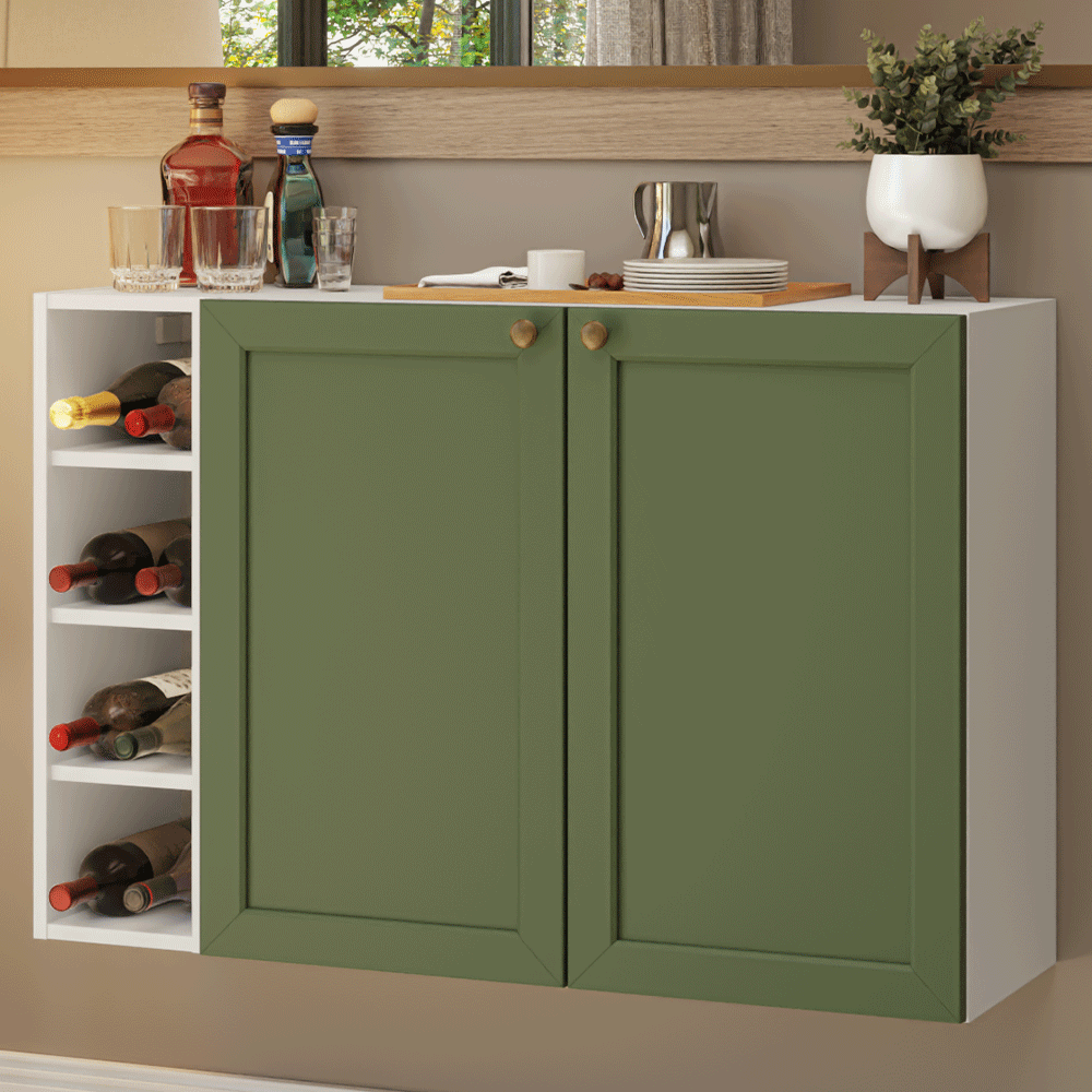 Aparador con Botellero 100cm 2 Puertas Blanco/Verde Vik Madesa 16