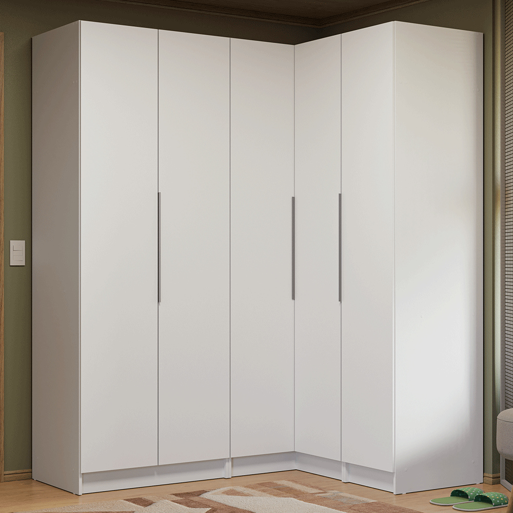 Clóset Modular Esquinero 310 cm 5 Puertas 2 Cajones Blanco Neo Madesa