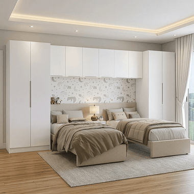 Clóset Infantil 400 cm 10 Puertas 3 Gabinetes Superiores y 1 Buró Blanco Neo Madesa
