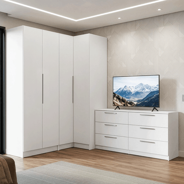 Kit Recámara 420 cm Clóset Modular y Cómoda Blanco Neo Madesa