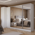 Kit Clóset Esquinero Modular y Clóset Matrimonial 3 Puertas Corredizas con 3 Espejos Blanco Neo Madesa