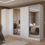 Kit Clóset Esquinero Modular y Clóset Matrimonial 3 Puertas Corredizas con 2 Espejos Blanco Neo Madesa
