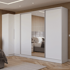 Kit Clóset Esquinero Modular y Clóset Matrimonial 3 Puertas Corredizas con 1 Espejo Blanco Neo Madesa