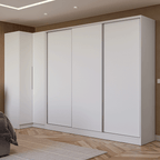 Kit Clóset Esquinero Modular y Clóset Matrimonial 3 Puertas Corredizas Blanco Neo Madesa