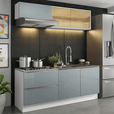 Cocina Compacta 200 x 60 cm Blanco/Gris Lux Madesa