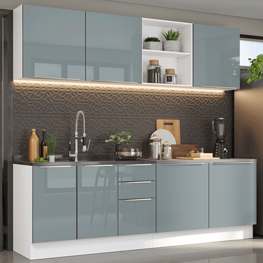 Cocina Integral 240 x 60 cm Blanco/Gris Lux Madesa