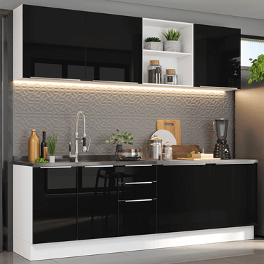 Cocina Integral 240 x 60 cm Blanco/Negro Lux Madesa