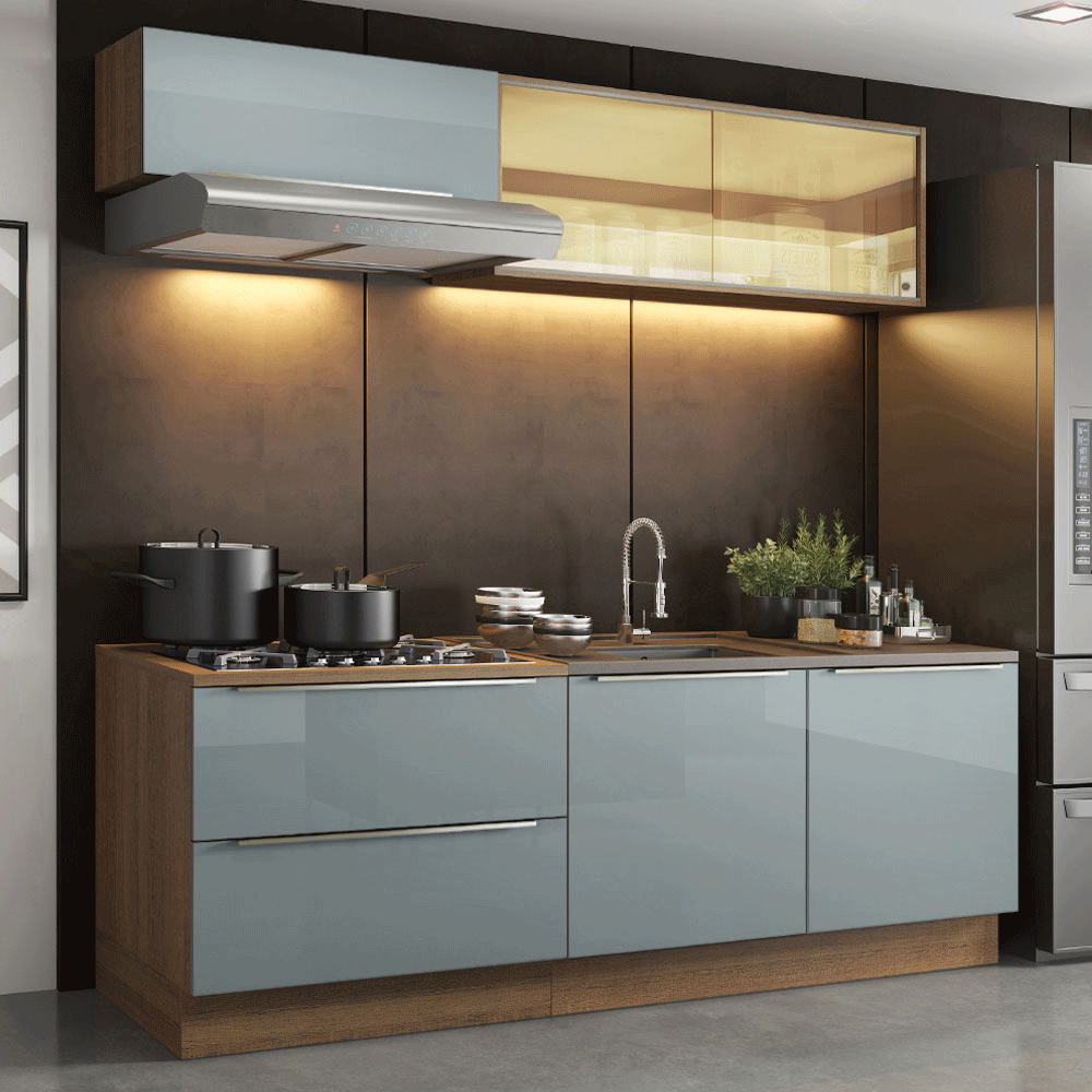 Cocina Compacta 200 cm Marrón/Gris Lux Madesa