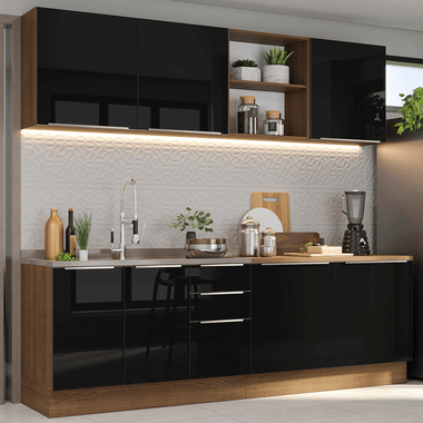 Cocina Integral 240 x 60 cm Marrón/Negro Lux Madesa
