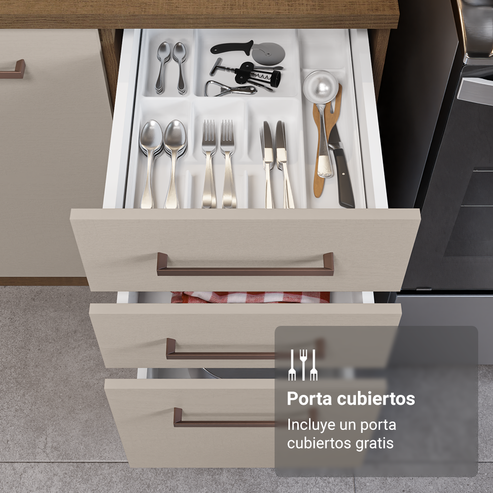 Mueble de Cocina para Horno 70 cm 3 Puertas Marrón/Crema Agata