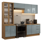Cocina Integral 270 cm Con Vitrina Marrón/Gris Lux Madesa