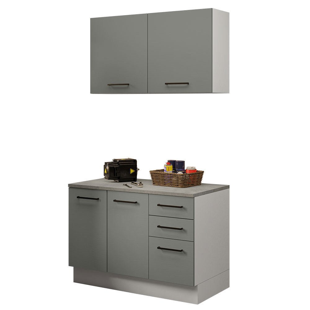 Kit Gabinete Bajo y Gabinete Superior Multiuso 120 cm Blanco/Gris Agata Madesa