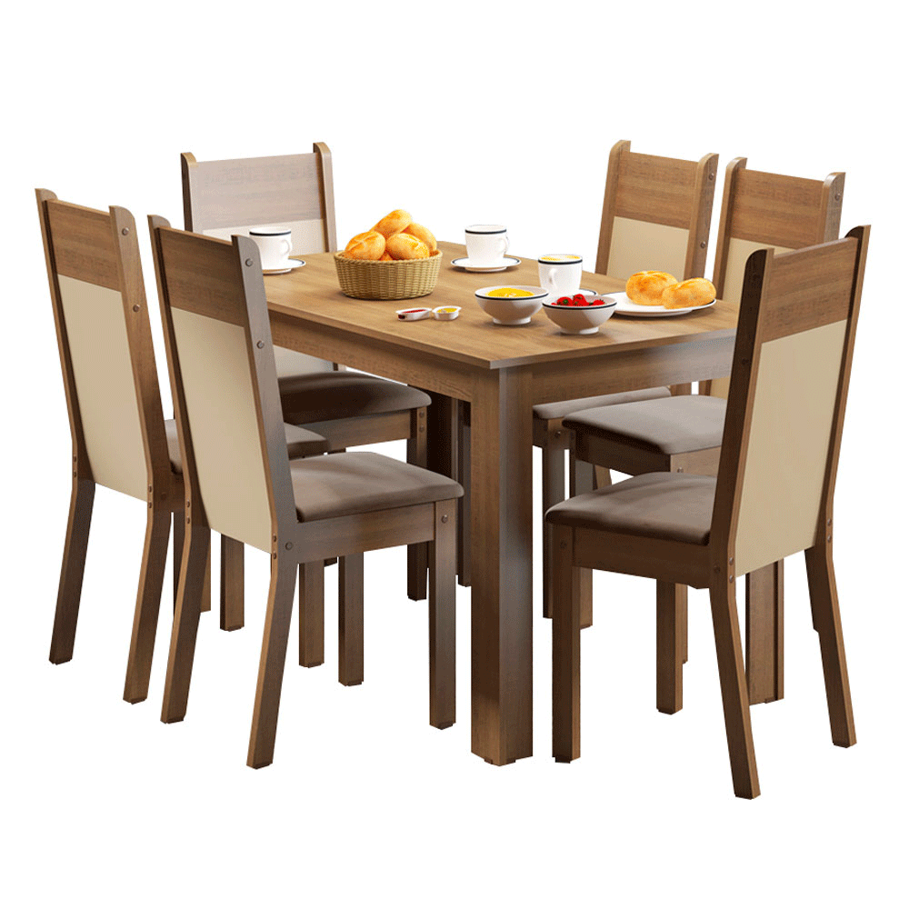 Juego de Comedor Honduras Mesa con encimera de Madera con 6 Sillas Marrón/Crema
