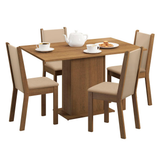 Juego de Comedor Madesa Talita con Mesa de Madera y 4 Sillas Marrón/Crema con Tapizado en Tela Sintética Beige