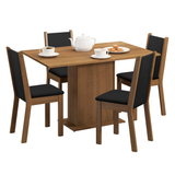 Juego de Comedor Madesa Mesa de Madera + 4 Sillas Color Marrón/Negro Tapizadas en Tela Sintética Negra Talita