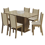 Comedor Moscú Plus Mesa Encimera de Vidrio con 6 Sillas Marrón/Crema/Sintético Beige