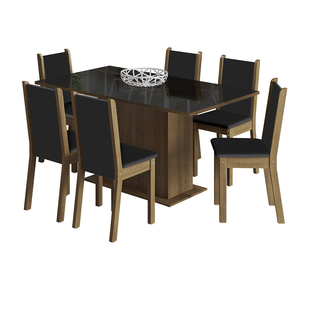 Juego de Comedor Mesa Encimera de Madera 6 Sillas Marrón/Negro Moscou