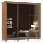 Clóset Matrimonial 170 cm 3 Puertas Corredizas Con 3 Espejos con Patas Marrón Monaco Madesa