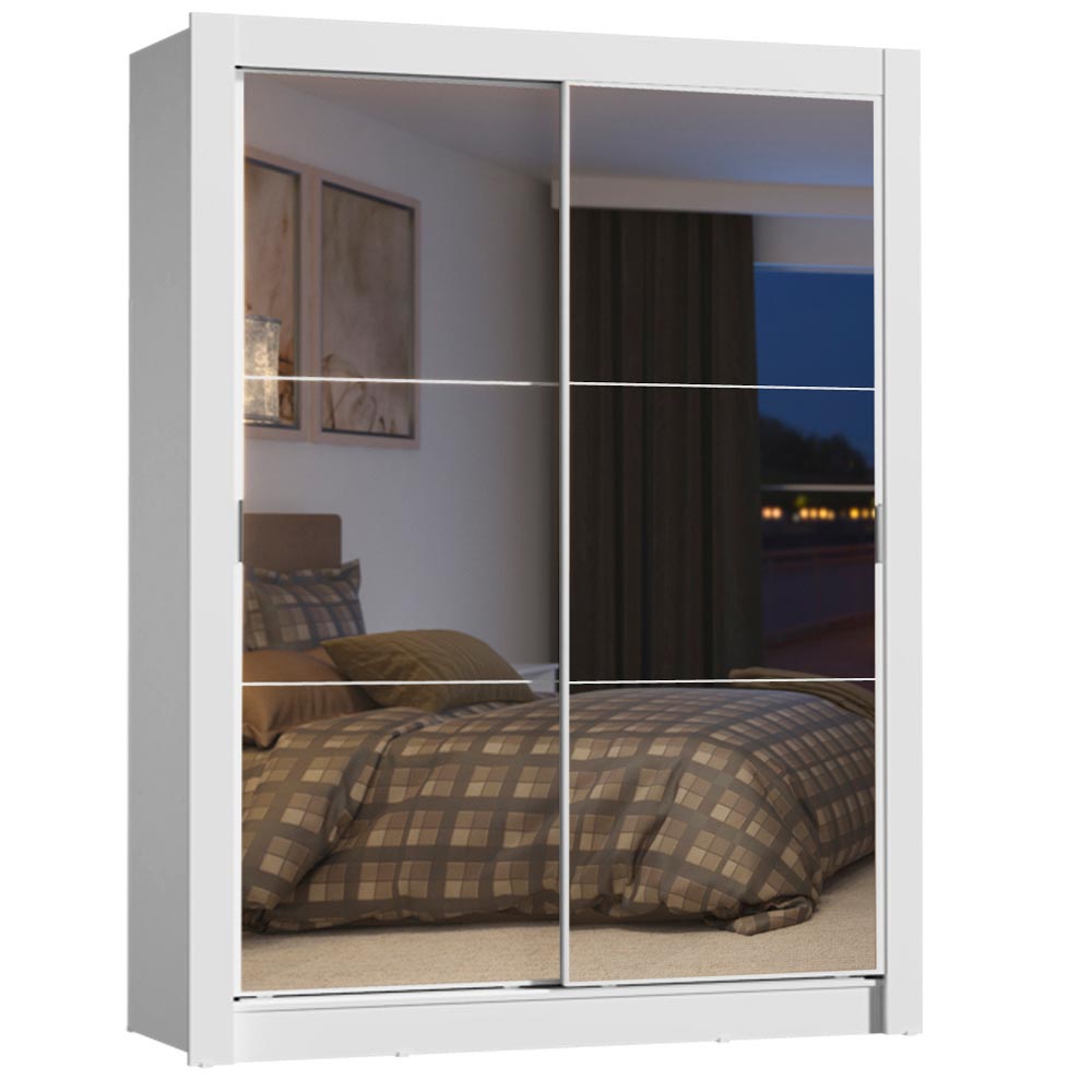 Clóset Individual Madesa Dallas Plus 2 Puertas Corredizas de Espejo 4 Cajones Blanco