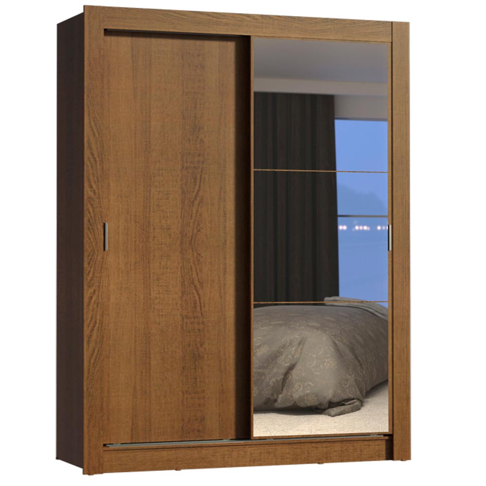 Clóset Soltero 117 cm 2 Puertas Corredizas Con 1 Espejo 4 Cajones Marrón Dallas Madesa