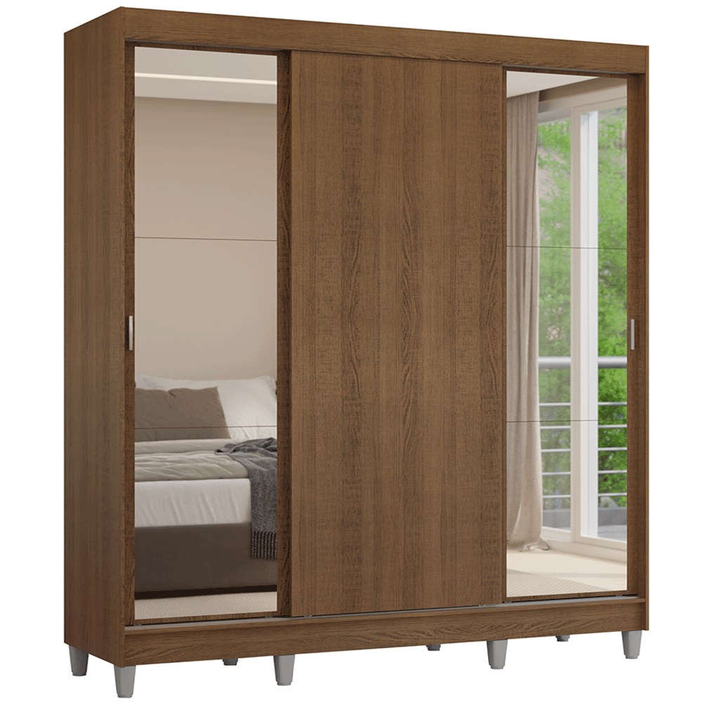 Clóset Matrimonial con Patas 3 Puertas Corredizas con Espejos Marrón Reno Madesa