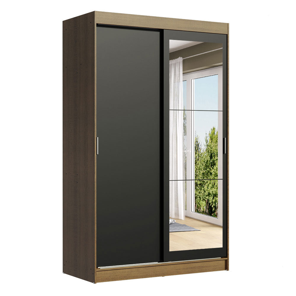 Clóset Soltero Tokio 2 Puertas Correderas con Espejo 2 Cajones Marrón/Negro