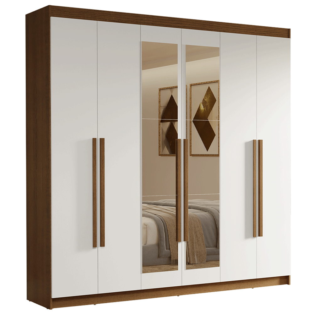 Clóset Matrimonial Venus 6 Puertas Batientes con Espejo Marrón/Blanco/Marrón