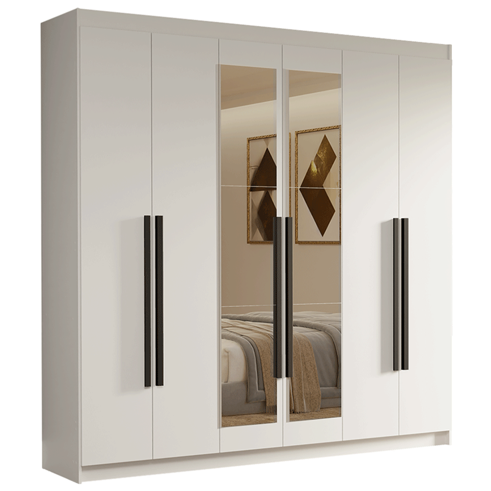 Clóset Matrimonial 180 cm 6 Puertas Con 2 Espejos 4 Cajones Blanco Venus Madesa