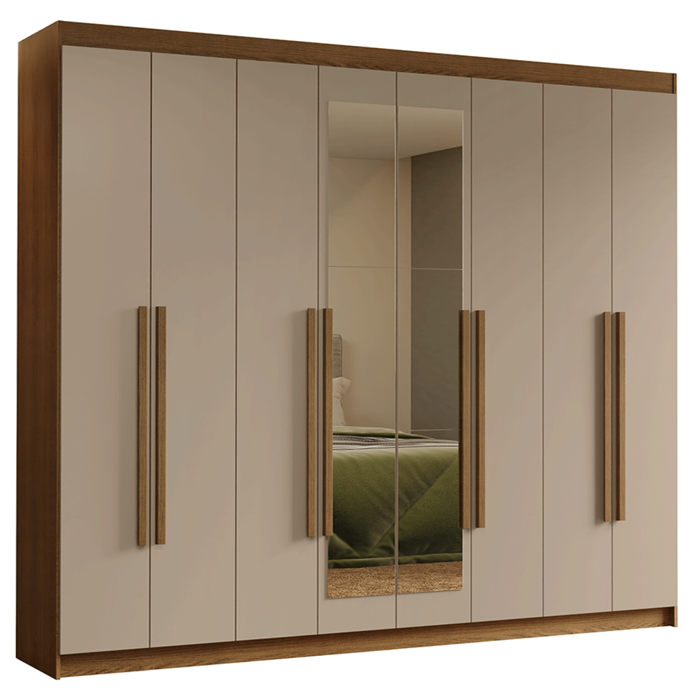 Clóset Matrimonial Venus 8 Puertas Batientes con Espejo Marrón/Crema/Marrón