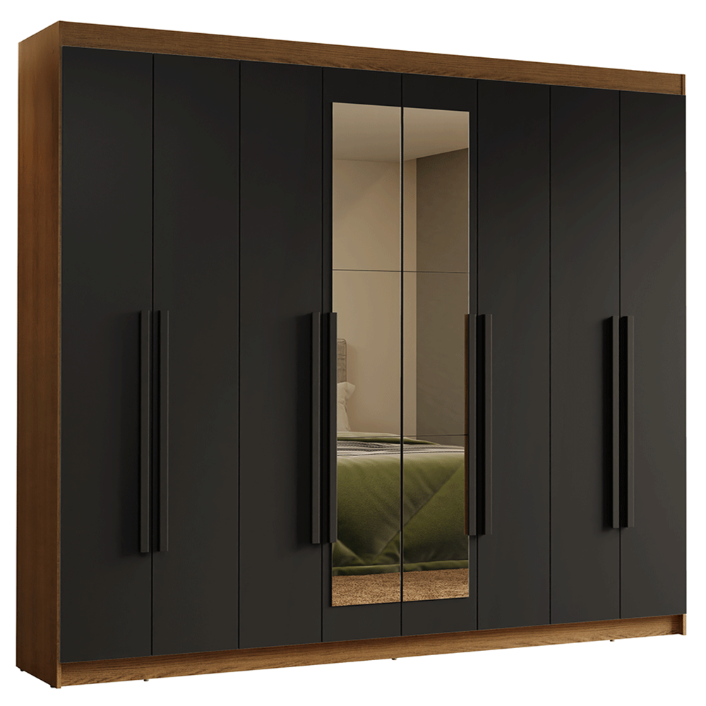 Clóset Matrimonial Venus 8 Puertas Batientes con Espejo Marrón/Negro/Negro