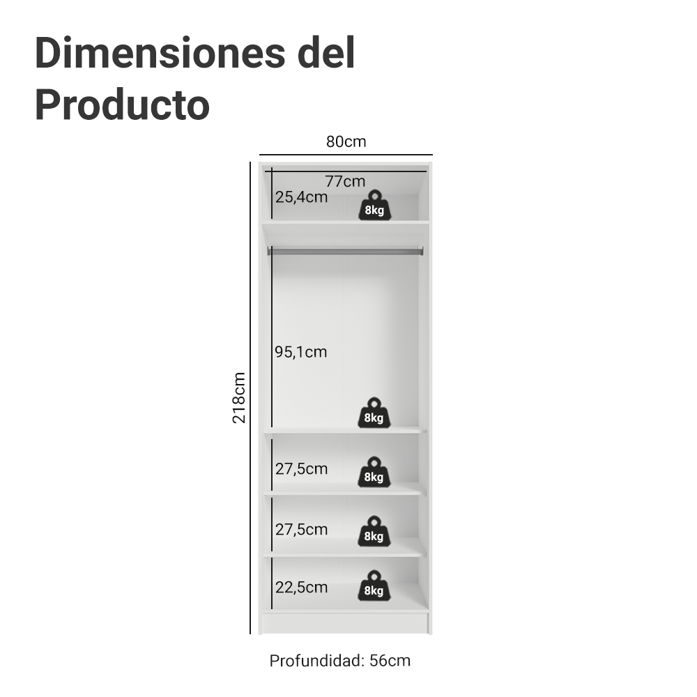 Clóset Modular 80 cm 2 Puertas 4 Cajones Blanco Neo Madesa