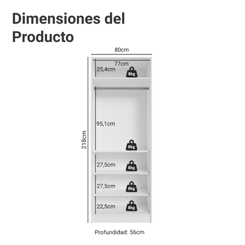 Clóset Modular 80 cm 2 Puertas 4 Cajones Blanco Neo Madesa