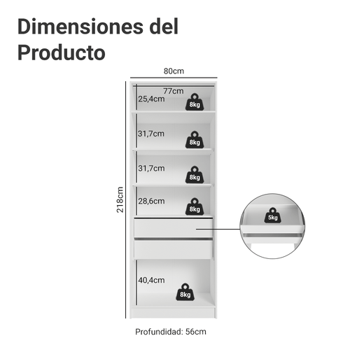 Clóset Modular 80 cm 2 Puertas 2 Cajones Blanco Neo Madesa