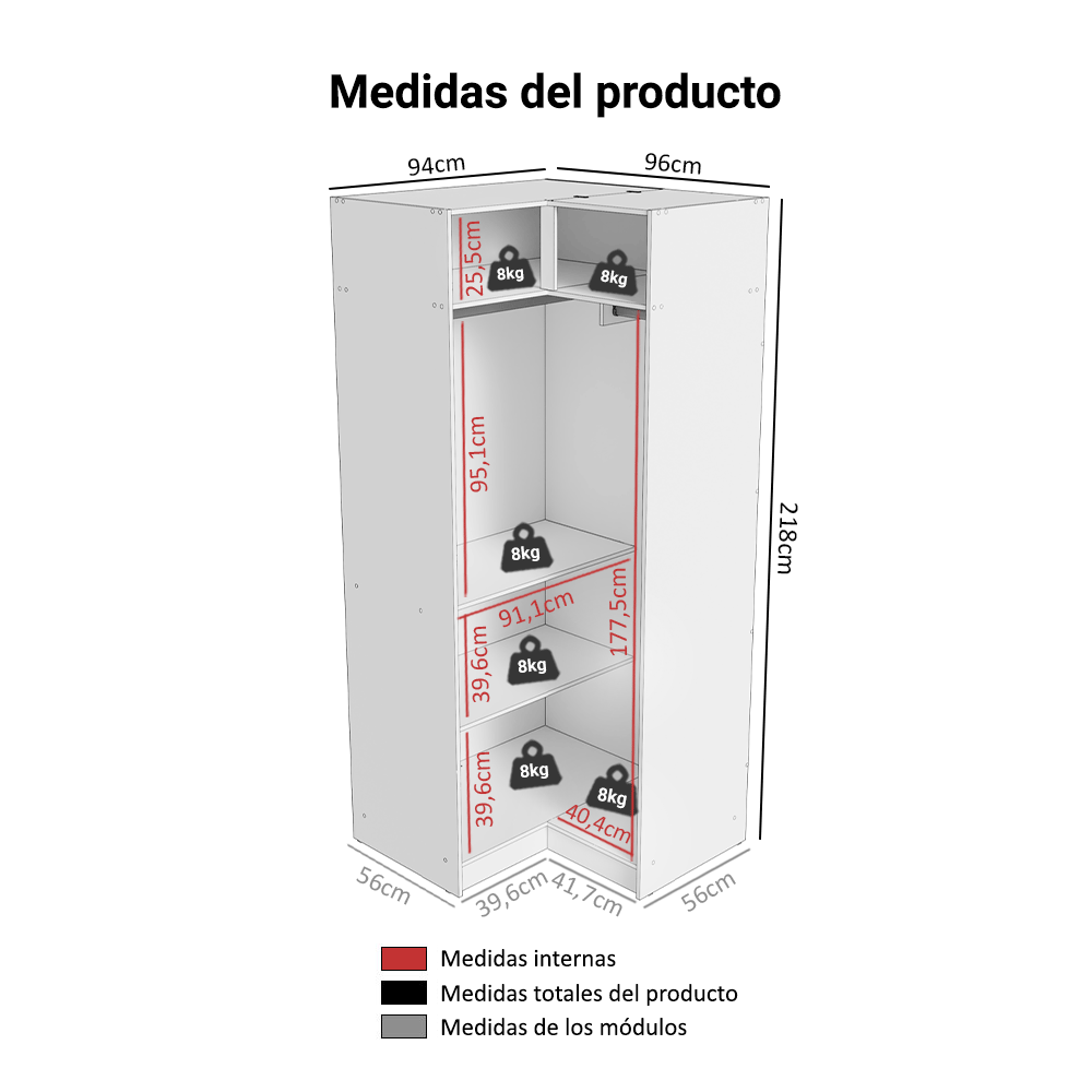 Clóset Modular Esquinero 190 cm 2 Puertas Blanco Neo Madesa