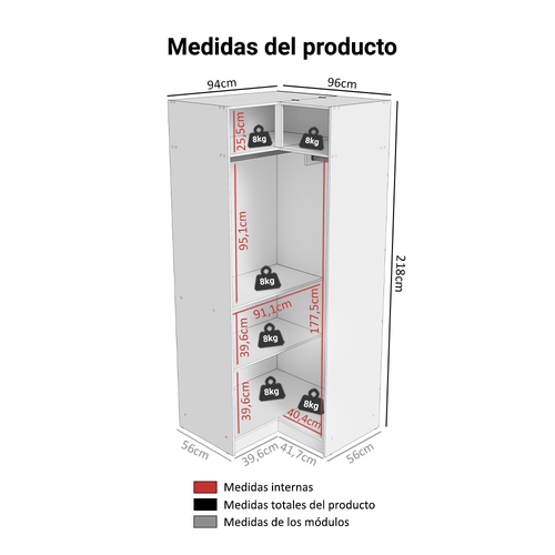 Clóset Modular Esquinero 190 cm 2 Puertas Blanco Neo Madesa