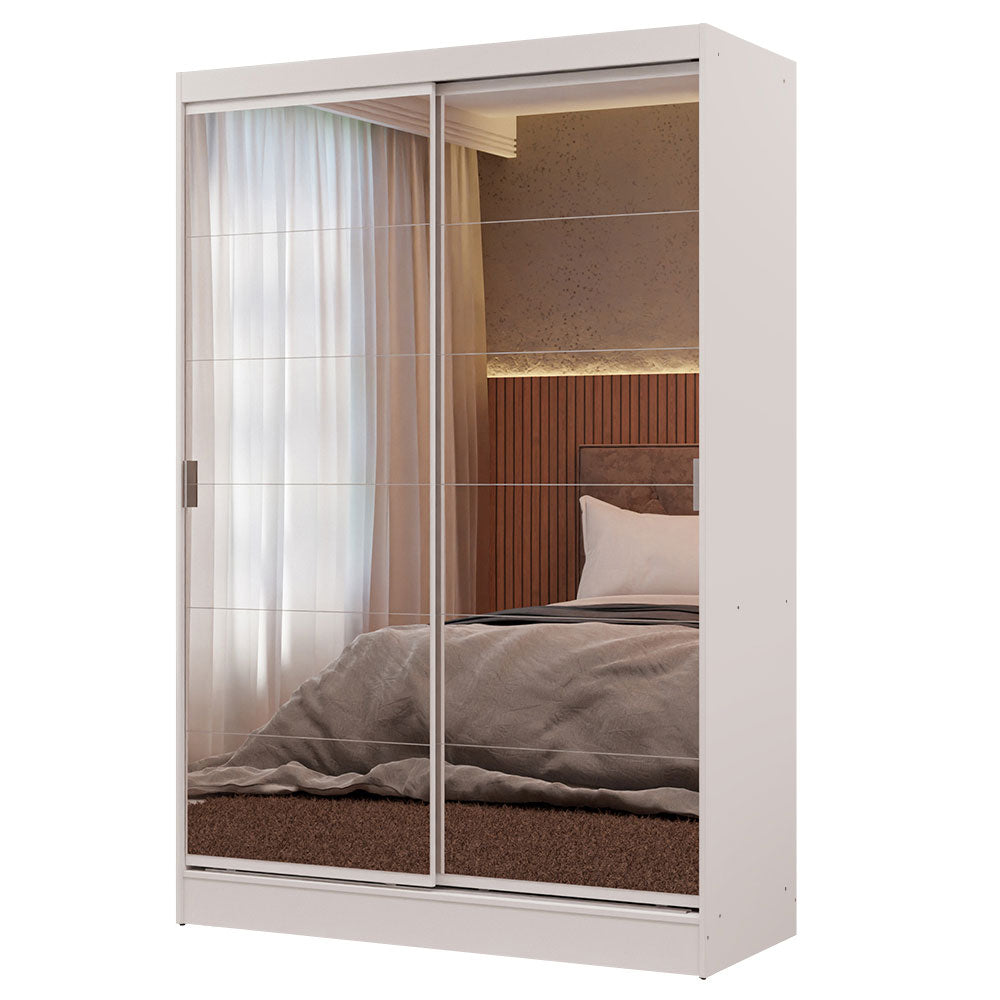 Clóset Soltero 119 cm 2 Puertas Corredizas Con 2 Espejos 2 Cajones Blanco Max Madesa