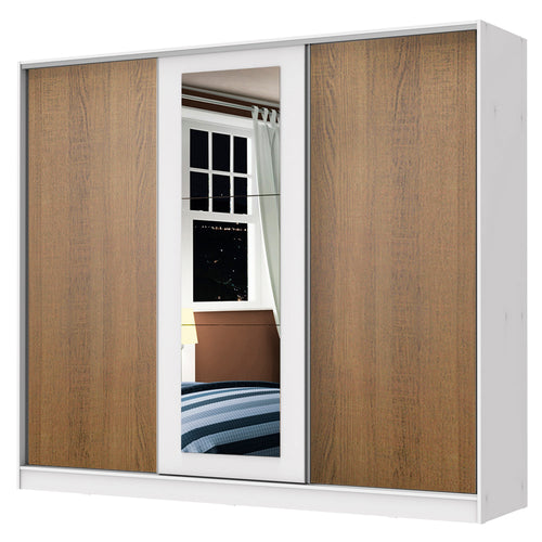 Clóset Matrimonial 100% MDF Eros 3 Puertas Correderas con Espejo Blanco/Marrón/Blanco
