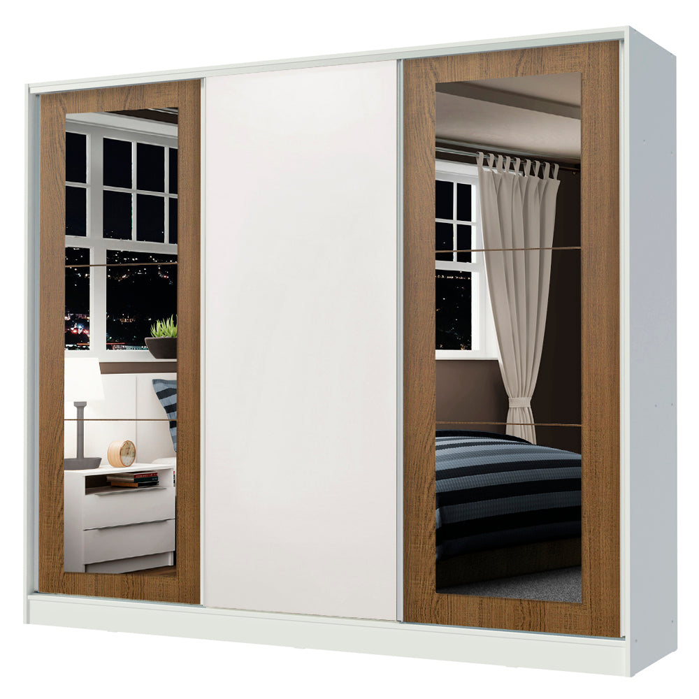 Clóset Matrimonial 100% MDF 3 Puertas Correderas con Espejos Blanco/Marrón Eros